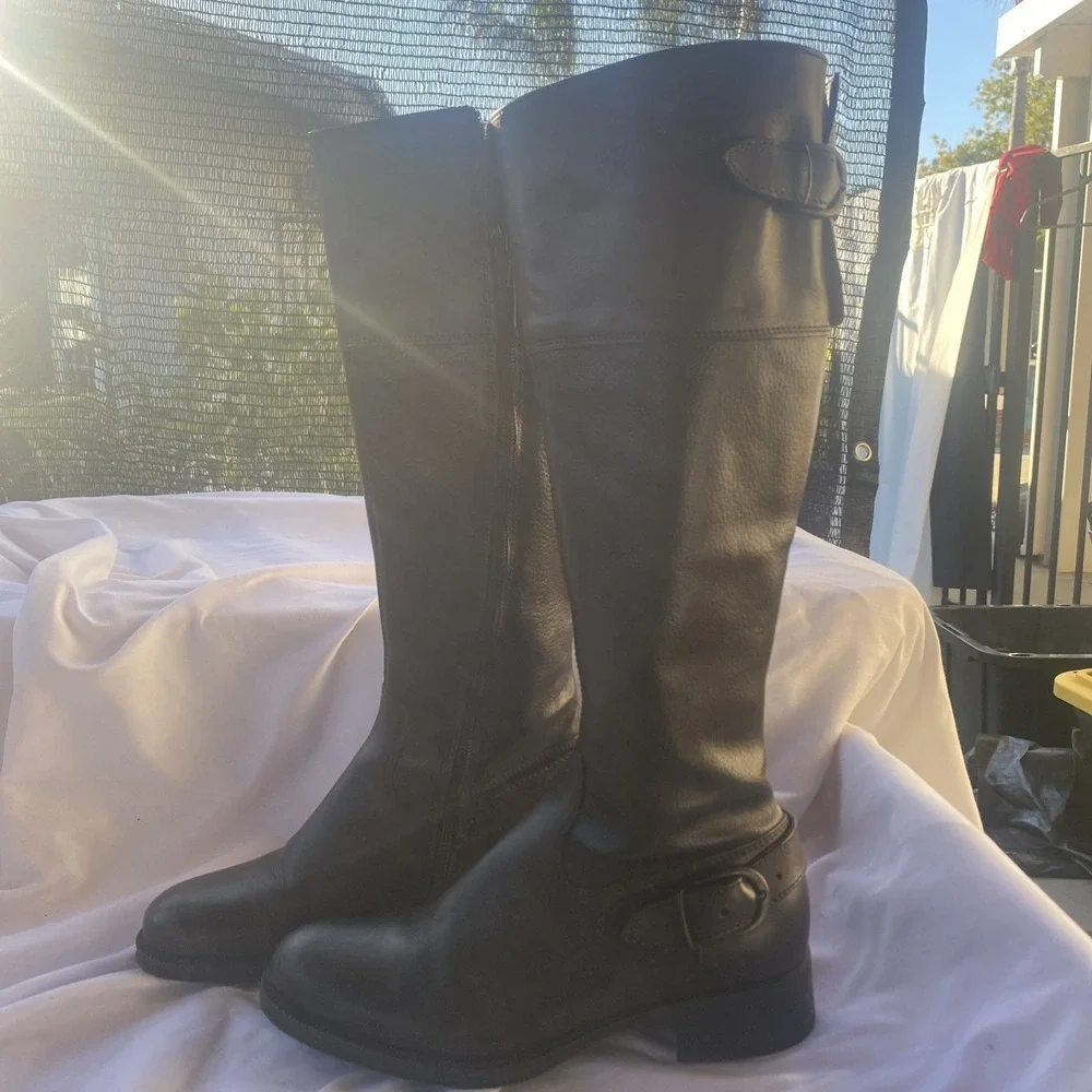 Brown Leather Zip Knee High Riding Boots Size 6 US ALDO